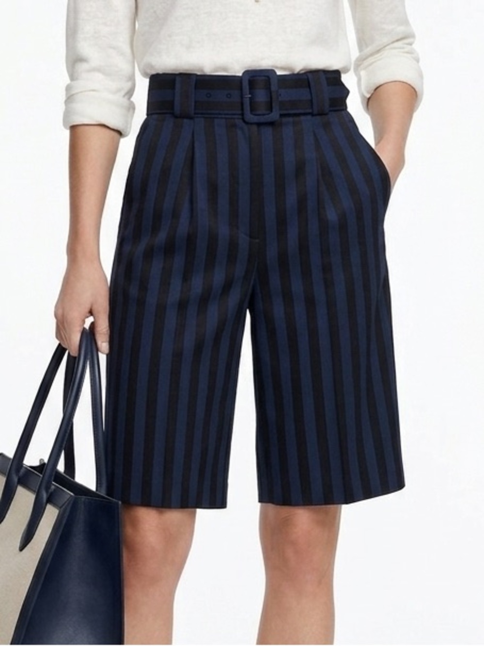 Lovers and Friends Lia Black Blue Stripe High Waist Belted Shorts
